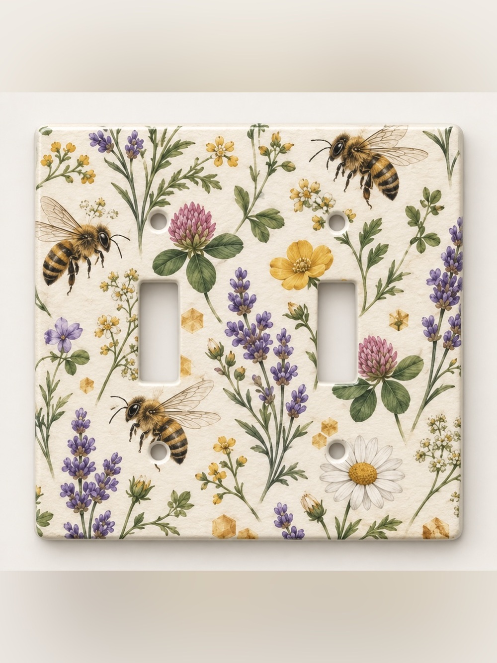 Honey Bee Lavender Wildflower Floral Double Toggle Light Switch Wall Plate
